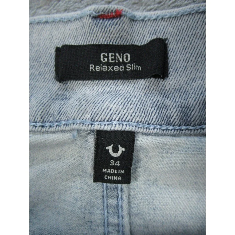 True Religion Geno Jeans Men's 34 (Fits 32x30) Relaxed Slim Fit Light Wash Blue